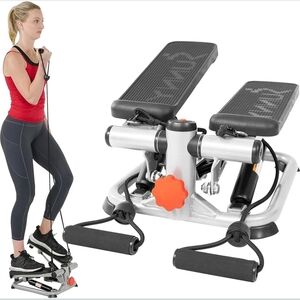 Compact Silver and Black Stepper with Resistance Bands